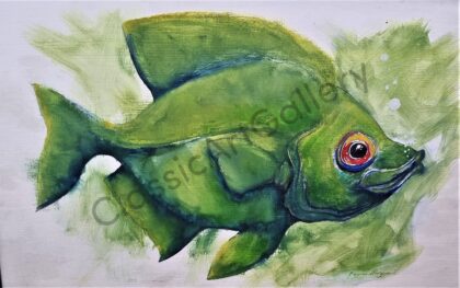 102. Green fish, 80x58cm, white frame
