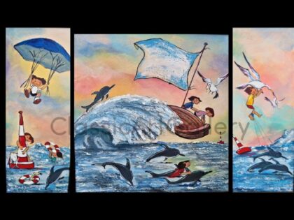 106. Beach day set, white frame