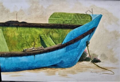 108. Front of blue boat, 77x57cm, white frame