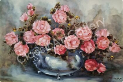 119. Pink flower pot, 115x86cm, brown frame