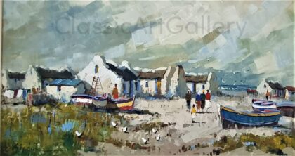 12. Fishing boats, 91x61cm, brown frame