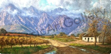 136. Mountain, 221x123cm, brown frame