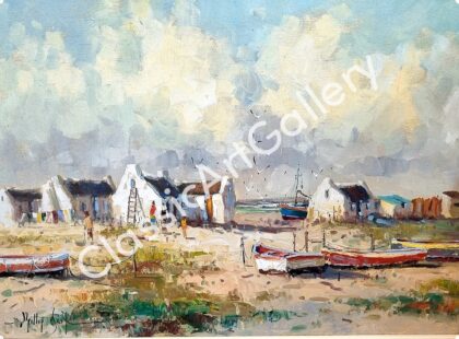 138. Fishermen's village, 80x66cm, brown frame