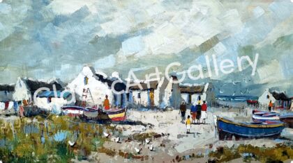 139. Fishermen housing, 90x61cm, brown frame