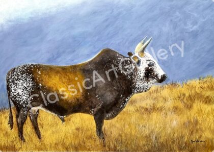 140. Nguni bull, 125x95cm, brown frame