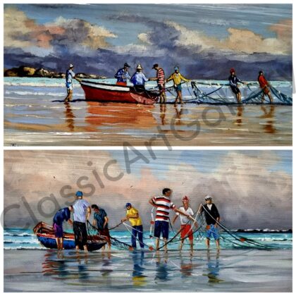 141. Fishermen set, each 36x 20cm, white frames