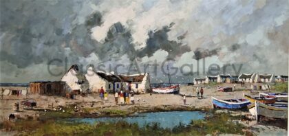 22. White cottage, 222x120cm, brown frame