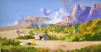 3. House in the mountain scene, 120x 76cm , Brown frame