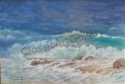 32. Seascape, 137x97cm, brown frame