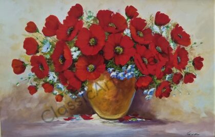 35. Red flowers, 139x99cm, brown frame