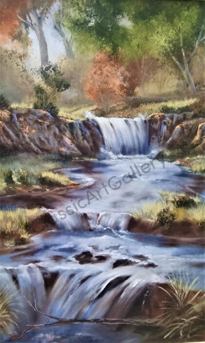 4. Water stream, 100cm x 143cm, Brown frame