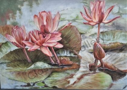 42. Water lillies, 127x93cm, white frame