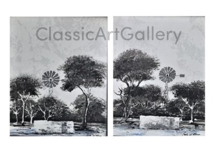 43. Black and white windmill set, white frames