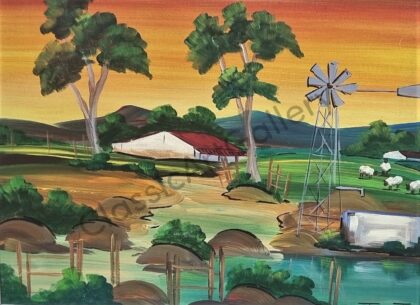 44. Farm scene, 78x64cm, brown frame