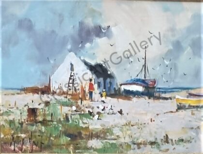 49. Seaside fisherboat, 56x46cm, brown frame