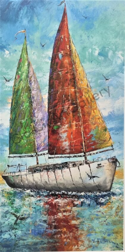 56. Sailboat, 121x219cm, white frame