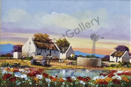 61. Farmhouse,136x96cm,White frame