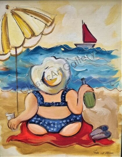 68. Relaxing by the beach, 58x67, white frame