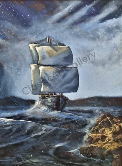 7. Boat in a storm, 110 x 140cm, Brown frame