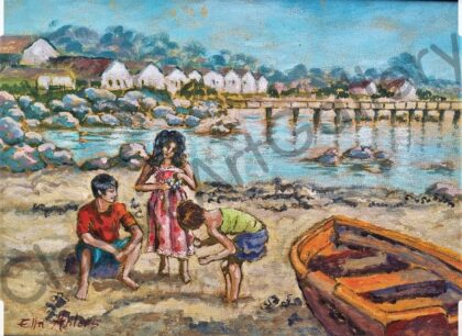 85. People at the beach, 60x48cm, white frame