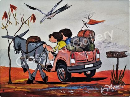 87. Donkey car,47x58cm,  white frame
