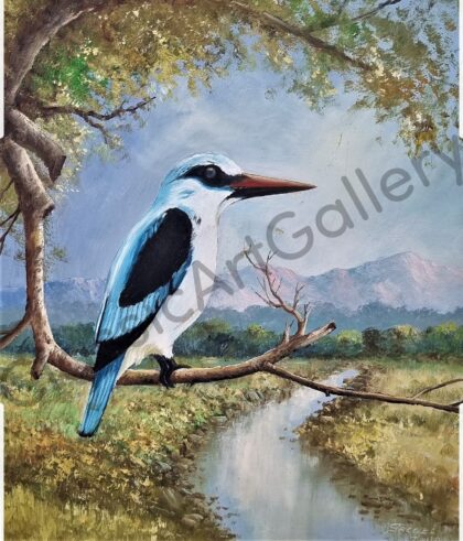 89. Blue bird, 50x56cm, brown frame