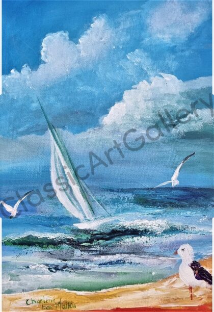 90. Beach, 53x43cm, white frame