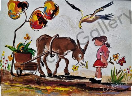 96. Donkey carriage, 58x48cm, white frame