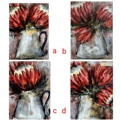 144. Protea set of 4, 29.5x42cm, unframed.