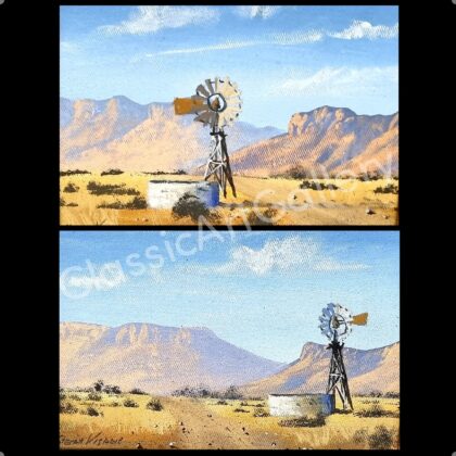 147. Windmill set, 40x135cm each, brown frame