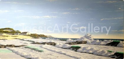 150. Beach scene, 223x123cm, brown frame