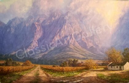 153. Mountain scene, 173x124cm, brown frame