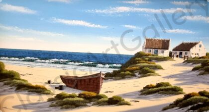 156. Huisie by die see, 121x76cm, brown frame