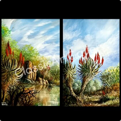 158. Aloe set, 60x69cm each, brown frame.