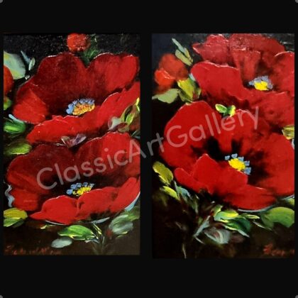 160. Red flowers, 38x45cm each, brown frames.
