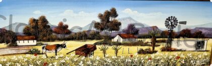 166. Farm, 135x38cm, brown frame.